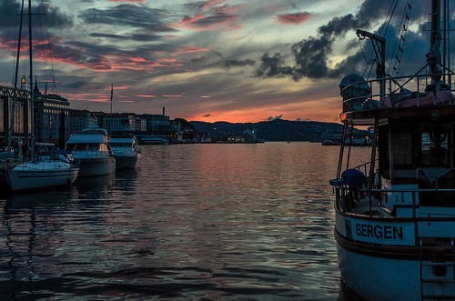 sunset sea norway boat bergen