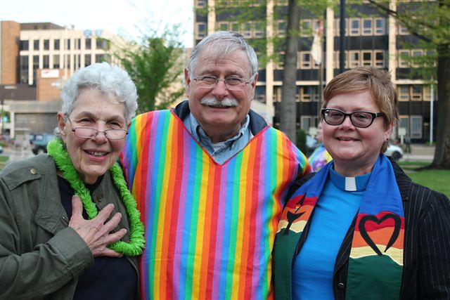 Marriage Equality Rally 2014 with with Doris Cipolla (left) and The Rev  Carmen Emerson (r) of the Unitarian Universalist Church of Meadville. Photo by Matthew Robison