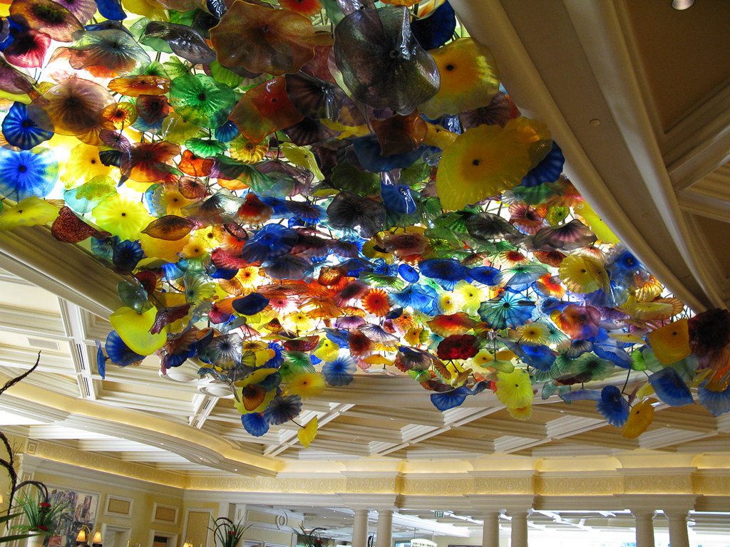 Glass art on ceilings in the Bellagio