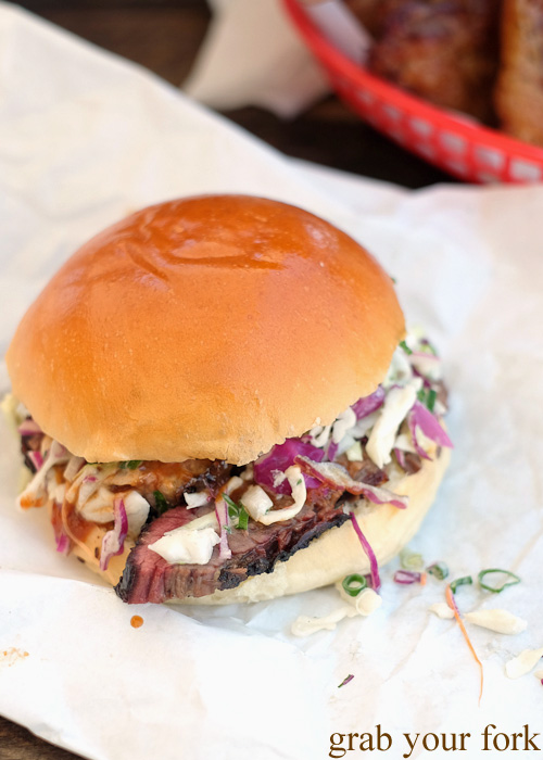 Beef brisket sandwich at Vic's Meat Market at Sydney Fish Market, Pyrmont