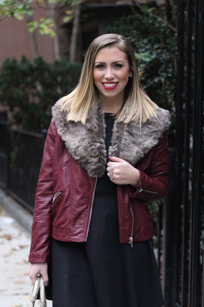 Fur Collar, Leather Jacket & Polka Dot Tights | Fall Fashion | #LivingAfterMidnite