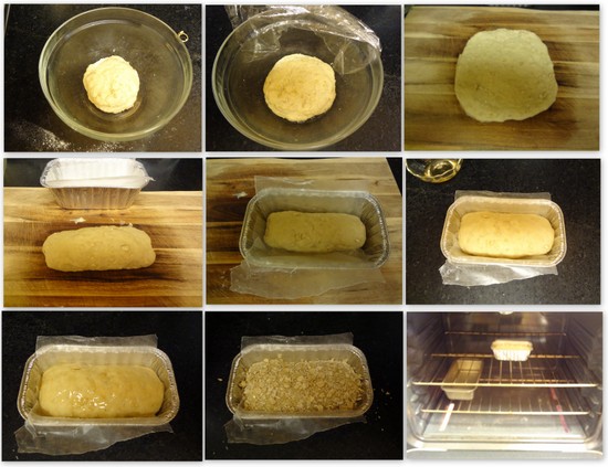 Collage of honey oats bread preparation 