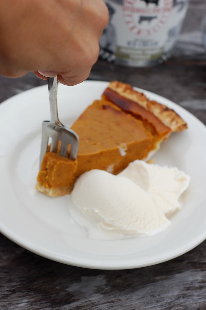 A slice of roasted butternut squash pie with Ronnybrook Farm's Hudson Valley Vanilla ice cream by Eve Fox, The Garden of Eating, copyright 2014