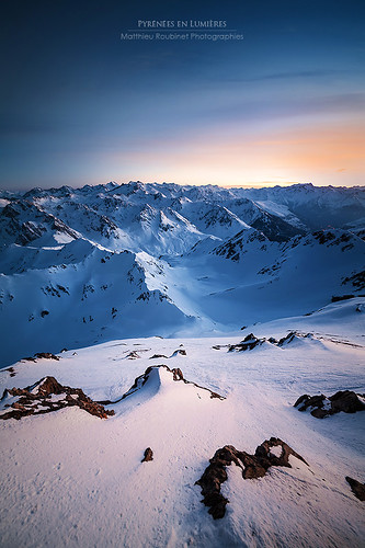 panorama france montagne hiver crépuscule coucherdesoleil lamongie midipyrénées hautespyrénées sommets picdumididebigorre