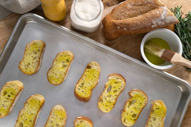 baguette slices with oil