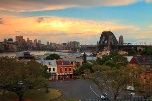 city bridge sunset history sydney australia newsouthwales therocks harbourbridge streetscape