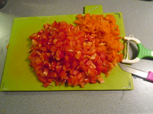 sliced and diced paprika and carrots
