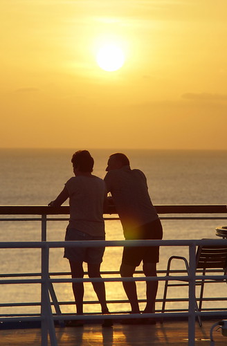 cruise sunset woman man silhouette couple ship sony dream 11 atlantic deck thomson railing trans a77 carabbean