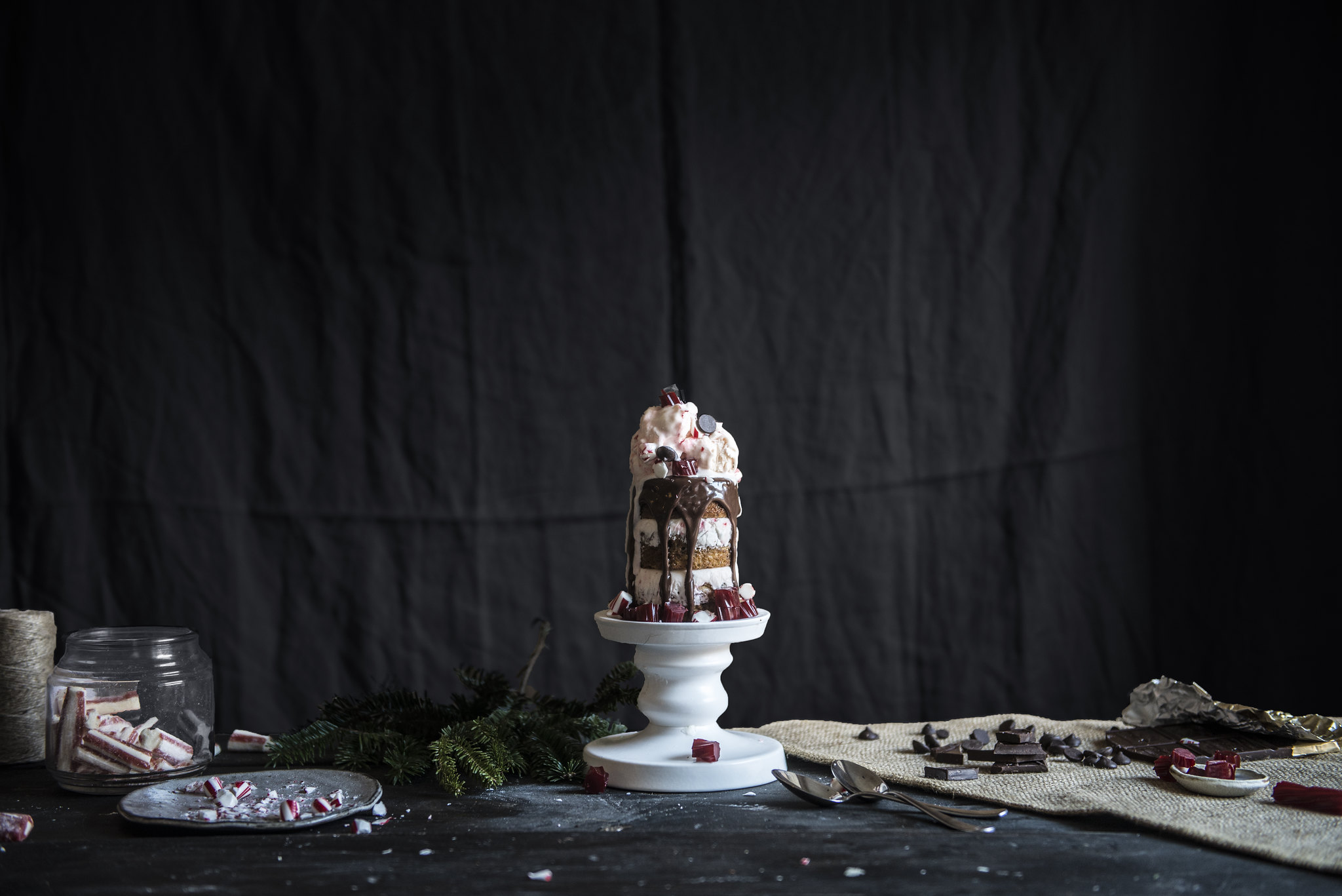 olive oil, dark chocolate & rosemary cake with peppermint no-churn ice cream