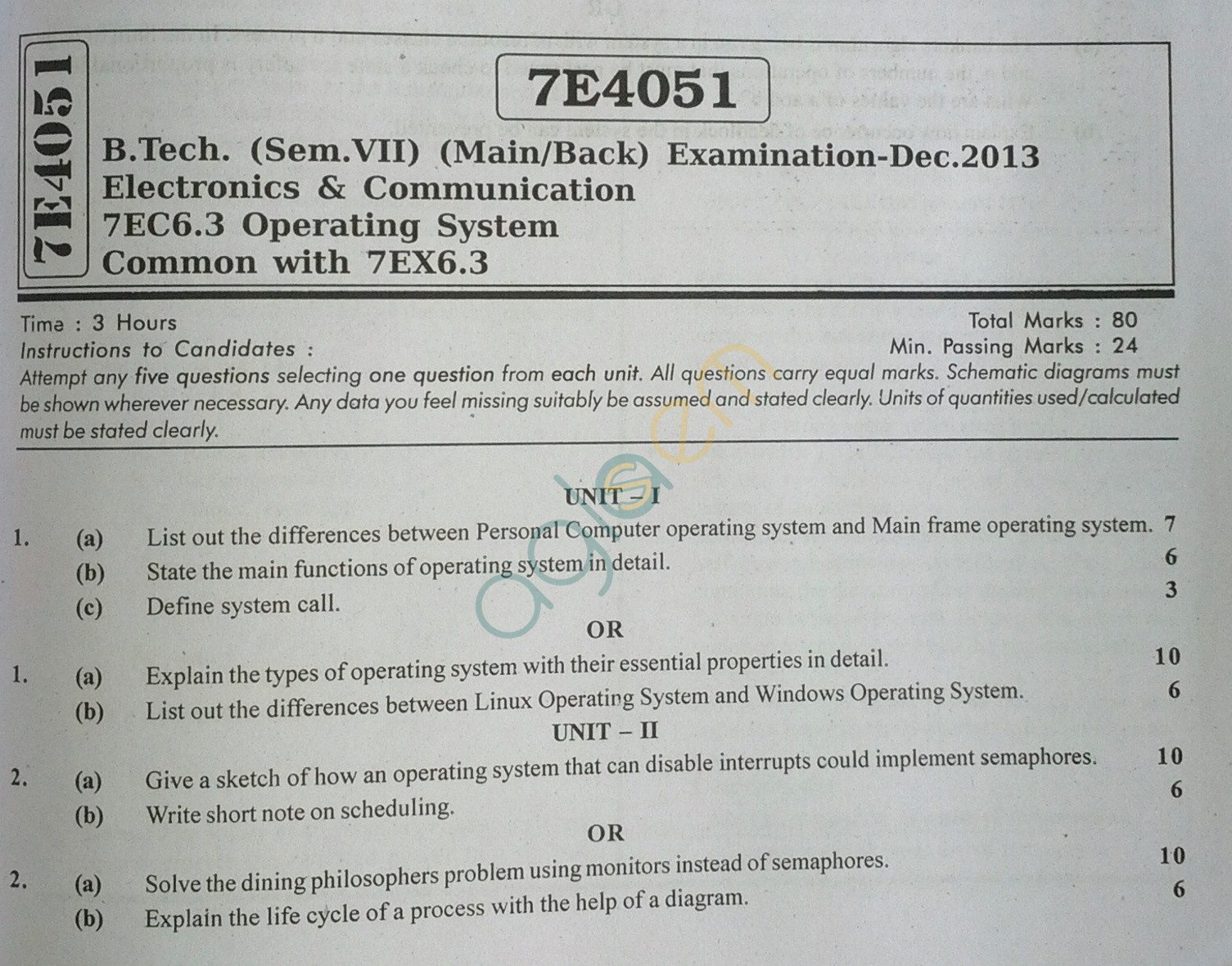 RTU: Question Papers 2013 - 7 Semester - EC - 7E4051