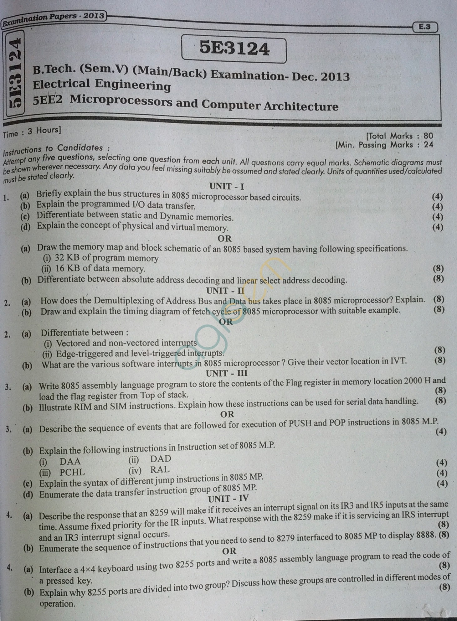 RTU: Question Papers 2013 - 5 Semester - EE - 5E3124