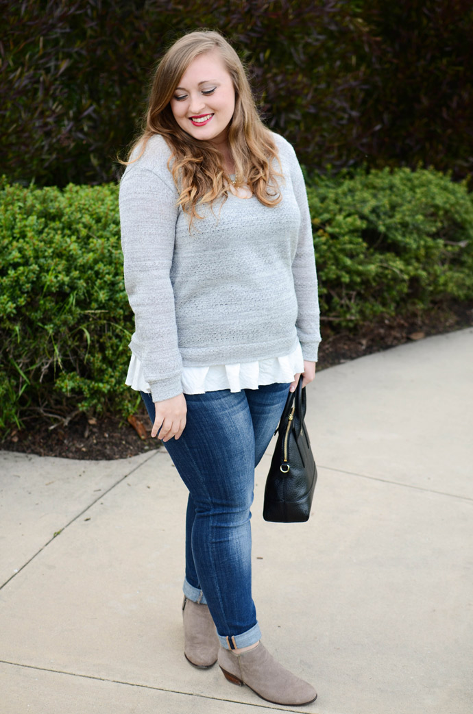 anthropologie, sweater, booties, dsw, kate spade, ootd, outfit, purse, red lip