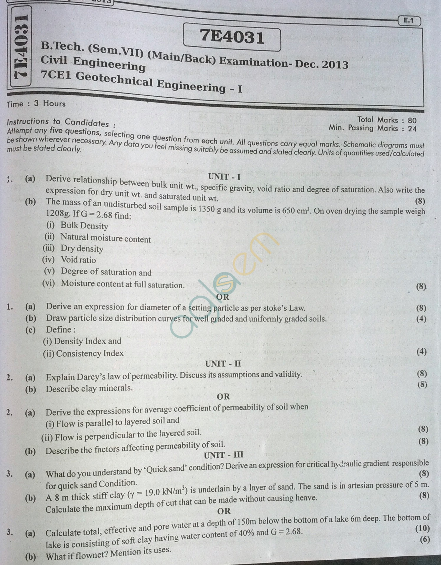 RTU: Question Papers 2013 - 7 Semester - CE - 7E4031