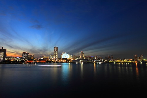 city light sea sky cloud japan night twilight yokohama kanagawa minatomirai