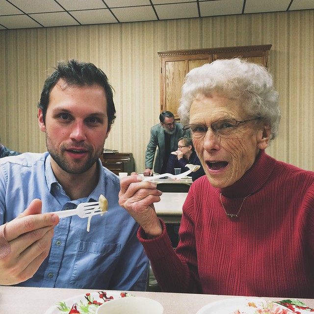 Grandma and @scherling200 enjoy pickled herring together after last night's 11pm julotta  service. #swedishchristmas #lyssna