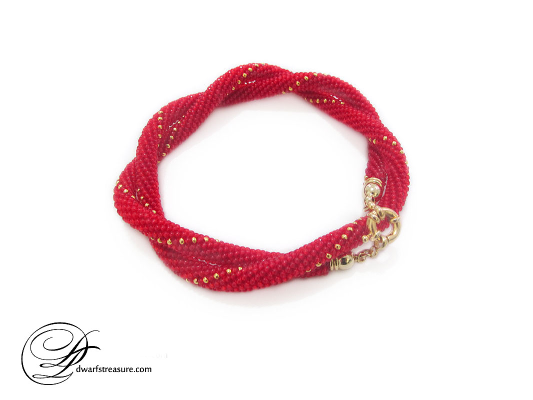 Luxurious rich red beaded crochet rope bracelet