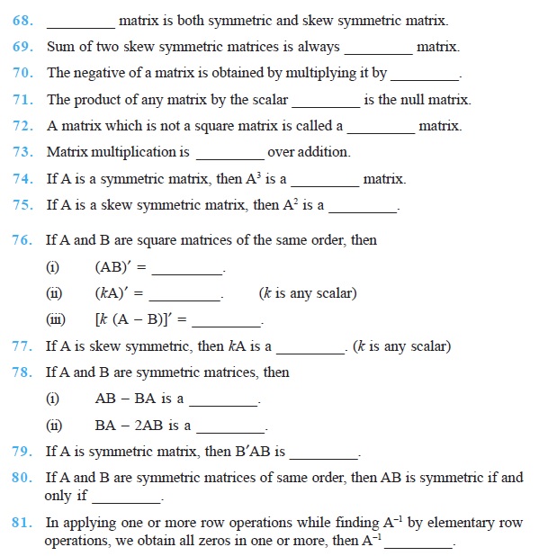 Class 12 Important Questions for Maths - Matrices