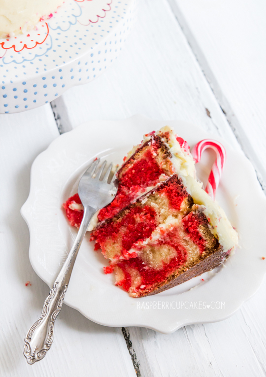 Candy Cane Peppermint and White Chocolate Swirl Cake