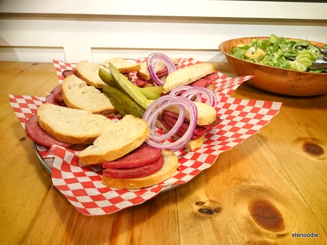 Grilled Salami sandwiches and Caesar Salad 