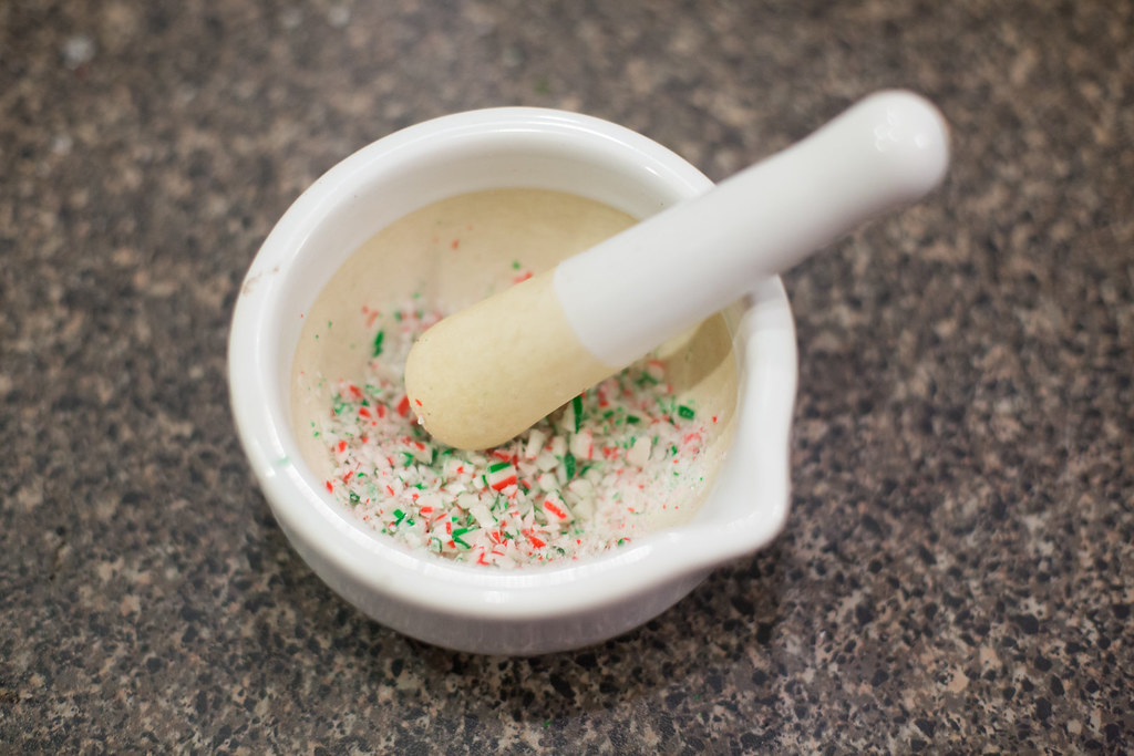 Mortar and pestle with candy cane