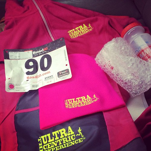 I'm a glutton for punishment. I said I wouldn't do any more ultra marathons but I'm going to do it today. Running in the rain will be fun! Look at the fab swag! #fitfluential #sweatpink #teamchocolatemilk