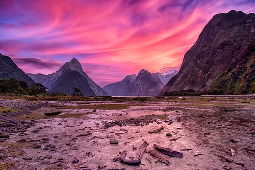 otherkeywords mountains milfordsound newzealand sunrise pink