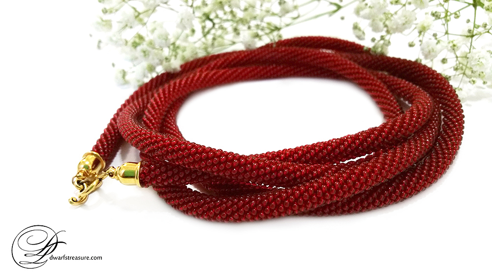 stylish ruby beaded crochet lariat