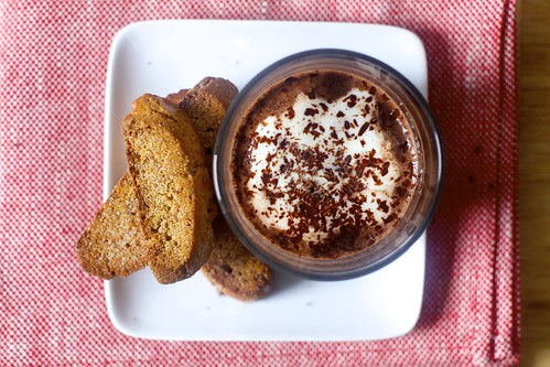 gingerbread biscotti, hot chocolate