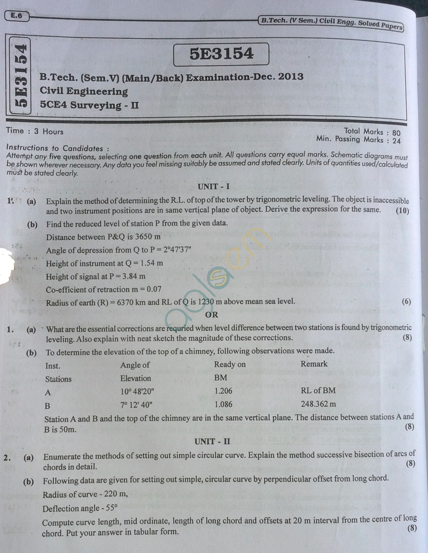 RTU: Question Papers 2013 - 5 Semester - CE - 5E3154