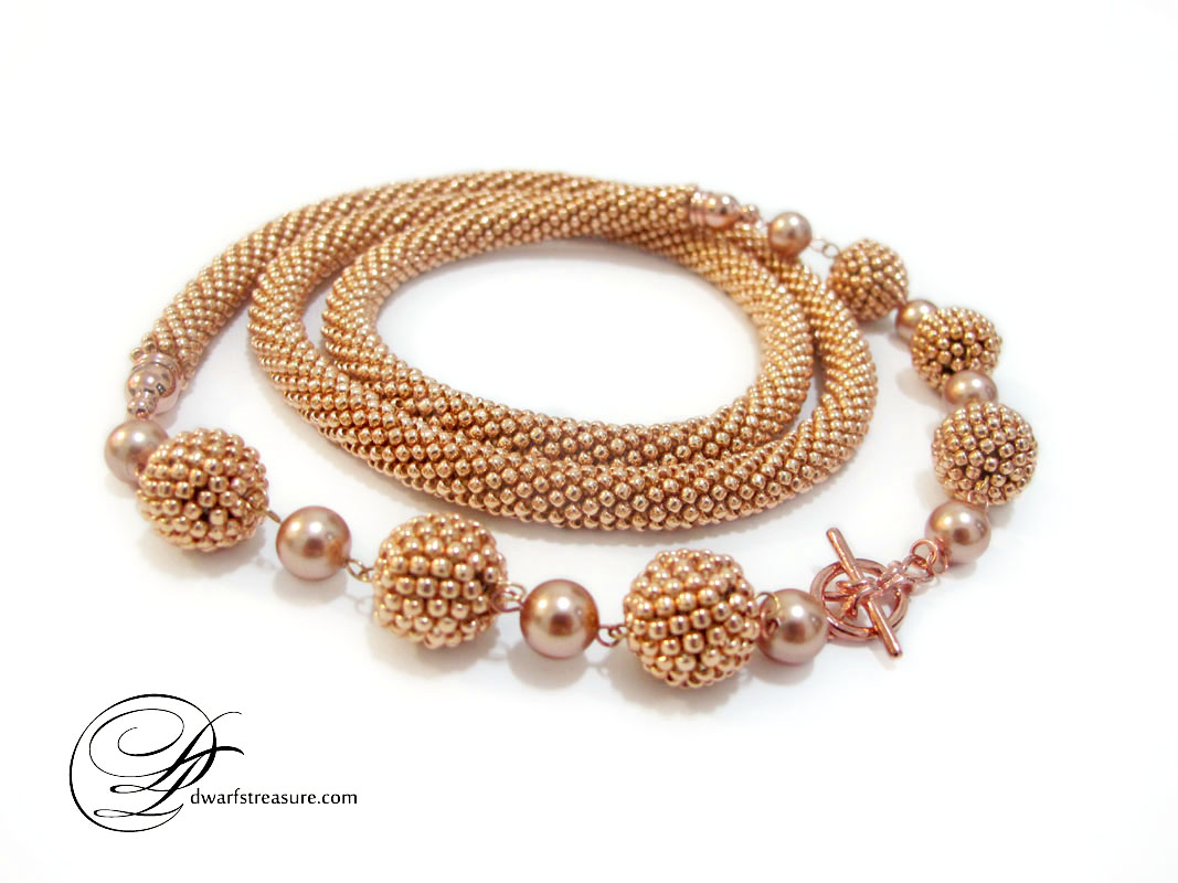 Sophisticated rose-gold beaded long necklace