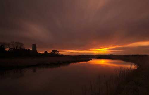 longexposure trees sunset sky orange church water silhouette clouds reflections river reeds suffolk dusk marshes blythburgh