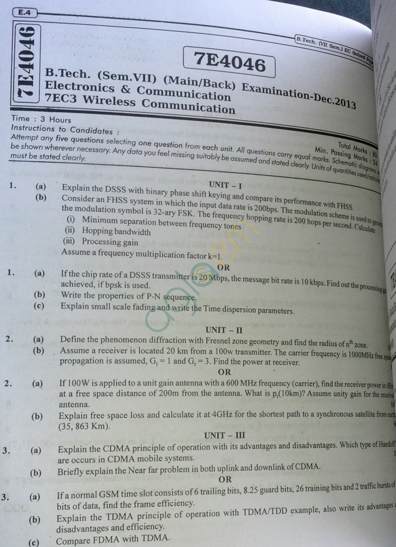 RTU: Question Papers 2013 - 7 Semester - EC - 7E4046