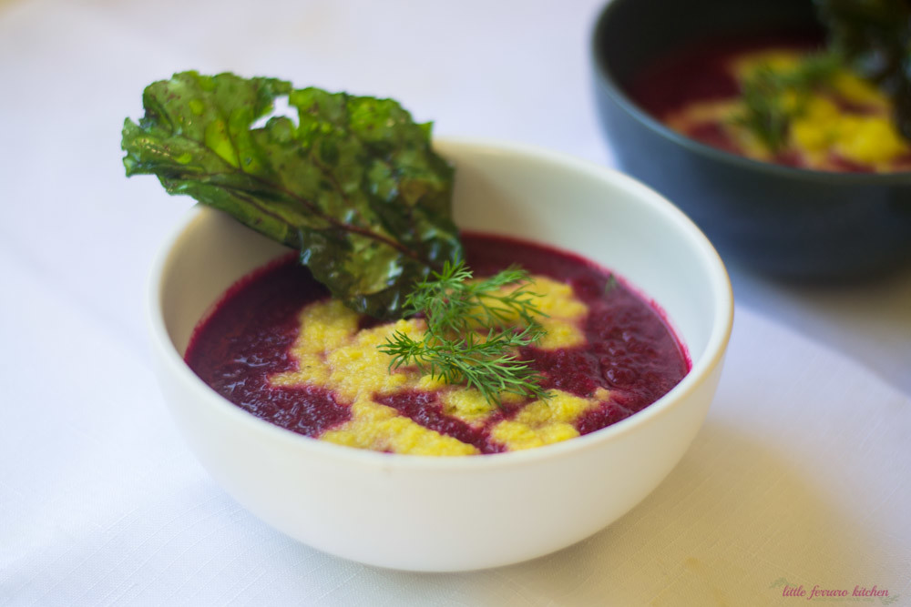 Red and Yellow Beet Soup with Fried Beet Greens via LittleFerraroKitchen.com