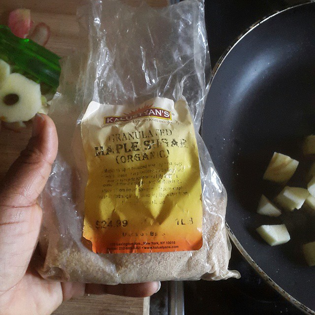 Maple sugar. Brown butter. Chopped apples. Cinnamon. Pinch of salt.  Morning bakes.  A quick bread planned.  #vscocam #vscogram #vscolife #vscodaily #kitchenbutterfly #instafood #bakes #ilovebaking #bakersofinstagram #apple #quickbreads #bread #quickbread