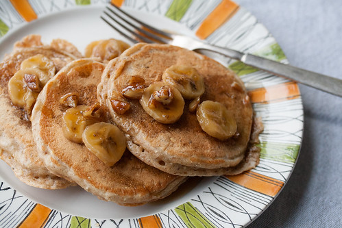 Multigrain Pancakes with Bananas Foster Syrup
