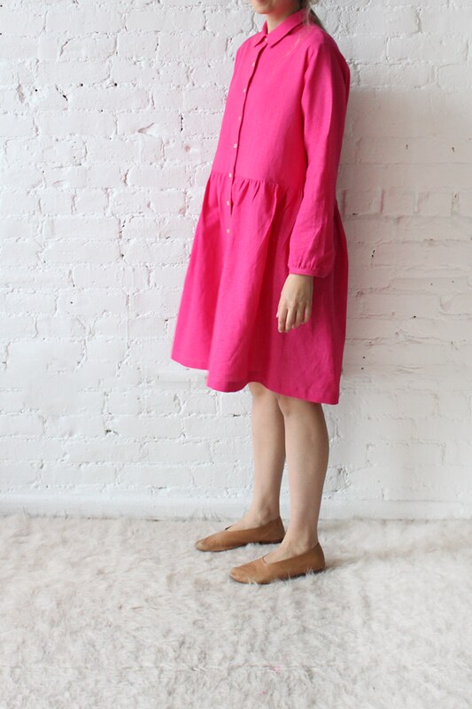 islington dress in pink linen