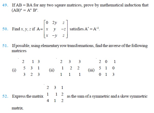 Class 12 Important Questions for Maths - Matrices