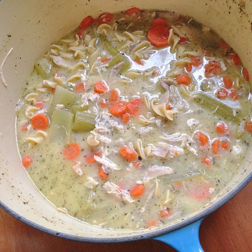 Chicken noodle soup in the pot