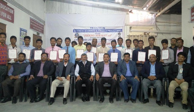 Passed out trainees of the ‘Seekho aur Kamao’, a placement linked development programme of the Ministry of M inority Affairs are seen here with officials of Ajmal CSR on completion of their training in Hojai.