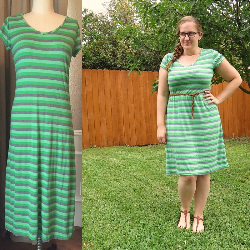 Green Striped Dress Refashion - Before & After