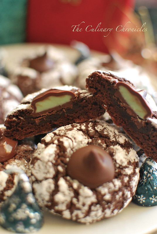 Chocolate Crinkles with Dark Chocolate Mint Truffle Kisses