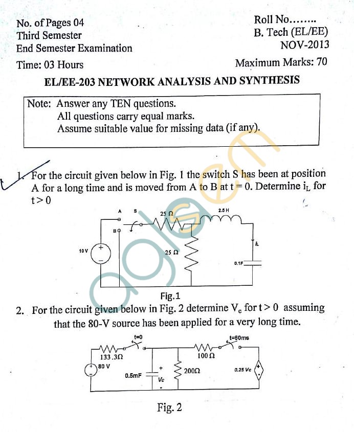 DTU: Question Papers 2013  3 Semester - End Sem - EL-EE-203