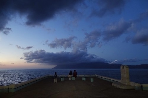sea summer people seascape water weather clouds evening pier view harbour kreta crete kriti kissamos