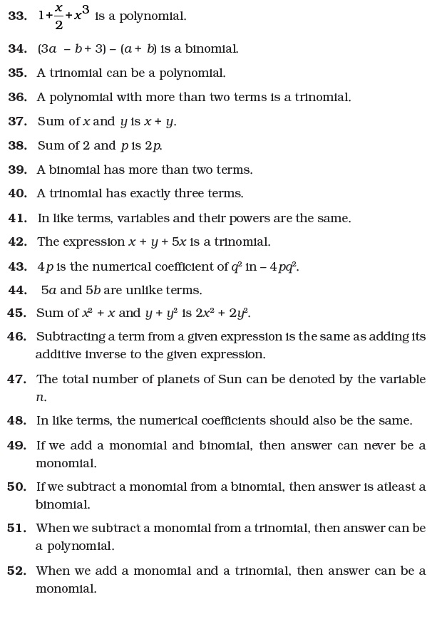 Class 7 Important Questions for Maths – Algebraic Expressions