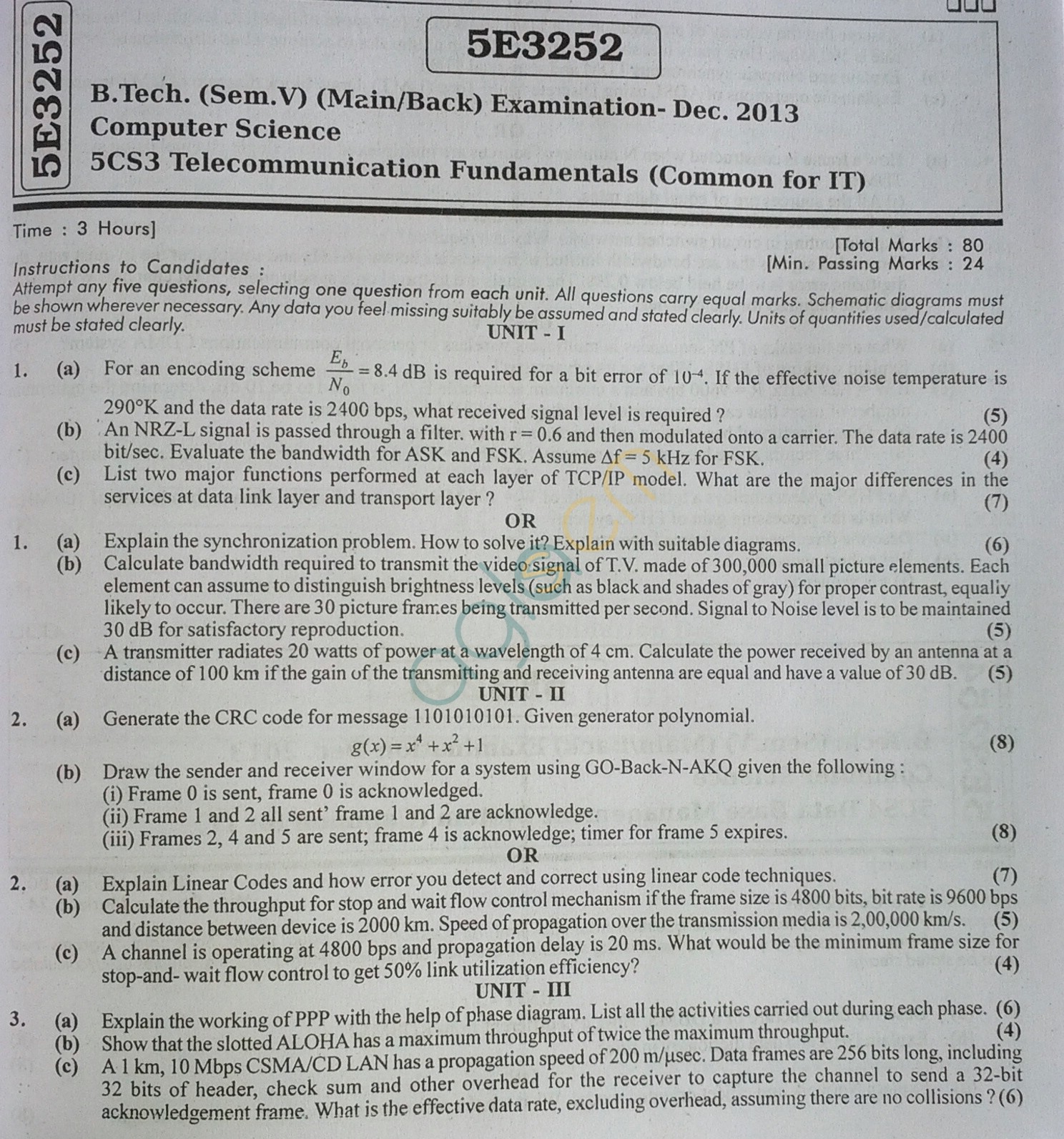 RTU: Question Papers 2013 - 5 Semester - CS - 5E3252