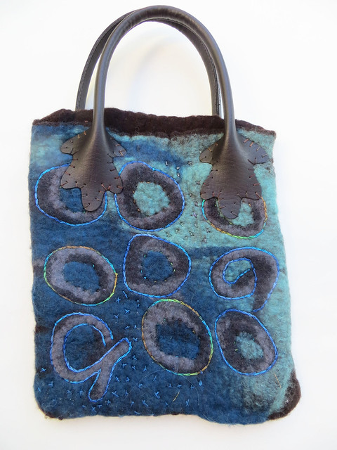 Brown and blue felted purse