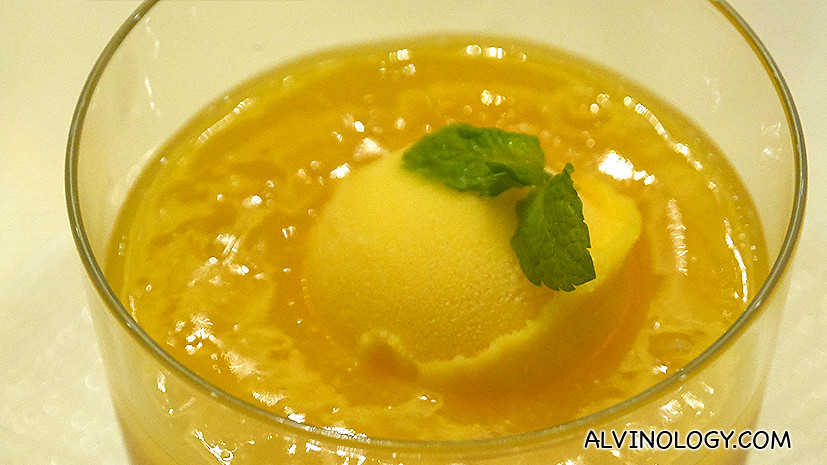 Chilled Mango Cream with Sago and Pomelo