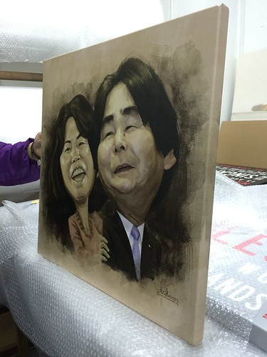 Digital painting couple caricatures of Mr & Mrs Ohshiro for Enagic Singapore Year End Party 2014