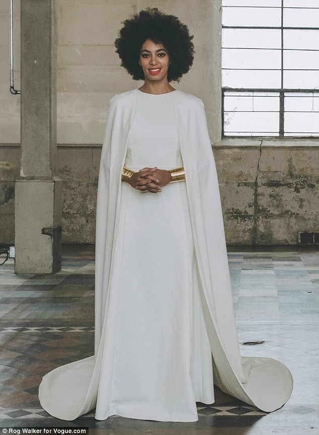 Solange-knowles-wedding-dress-long-caped-gown-by-Humberto-Leon-for-Kenzo,Humberto Leon for Kenzo caped dress, Solange’s wedding outfits, Solange’s wedding dress, Solange Knowles wedding dress, Stephane Rolland cream jump suit, Stephane Rolland caped cream jump suit