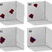 Researchers at Los Alamos are studying complex materials issues, in this case the defects deep inside certain types of cubic metals. This image shows a reaction between two "stacking fault tetrahedra," a perfect SFT containing 15 vacancies and a defective SFT containing 13 vacancies. As the smaller SFT migrates through the material, (frames a and b), it eventually encounters the larger SFT (frame c), reacting with it to form a larger, perfect SFT containing 28 vacancies. The time for this reaction to occur at 700 degrees K is 237.64 nanoseconds.